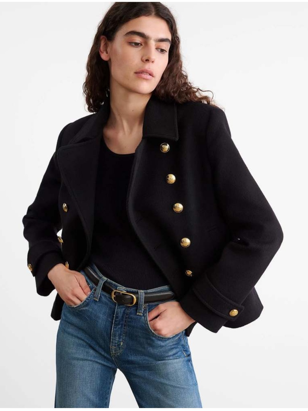 Nili Lotan Ornella Wool Cropped Peacoat Black Size Medium